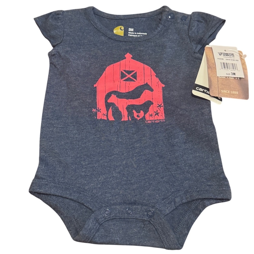Carhartt Baby Girl Navy Heather Barn Graphic Bodysuit 3M NWT CV8747-N109-1R56
